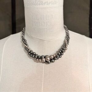 RMN Women's Vintage Necklace Silver Tone Faux Pearl Twisted Multi Strand Elegant